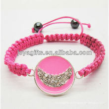 Pink fio diamante liga forma lua pulseira tecida